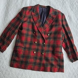 Vintage Tartan Scottish Plaid Double Breasted Blazer Preppy Academia Wool Blazer